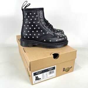 NEW Dr. Martens 1460 Stud Wanama Black Leather Lace Up Combat Boots Women's Sz 5